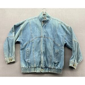 VTG Expressions Denim Bomber Jacket Mens Jean Medium Wash Sz M 80s